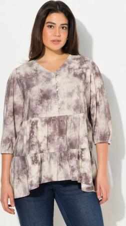 Ulla Popken Tunika Bluse Batikdruck A-Linie V-Ausschnitt Langarm