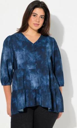 Ulla Popken Tunika Bluse Batikdruck A-Linie V-Ausschnitt Langarm