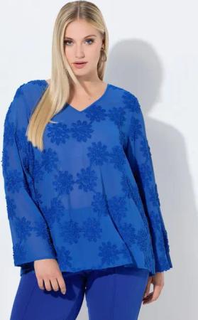 Ulla Popken Tunika Bluse doppellagig Blüten V-Ausschnitt 3/4-Arm