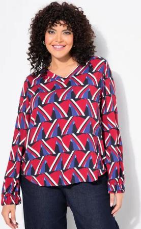 Ulla Popken Tunika Bluse grafischer Druck V-Ausschnitt Langarm