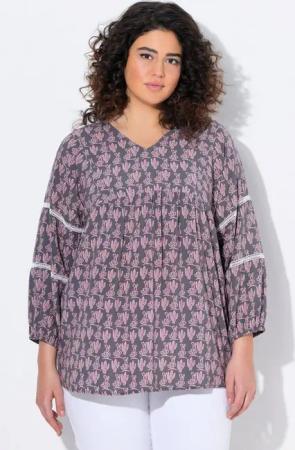 Ulla Popken Tunika Bluse Kaktus A-Linie 3/4-Arm Spitze