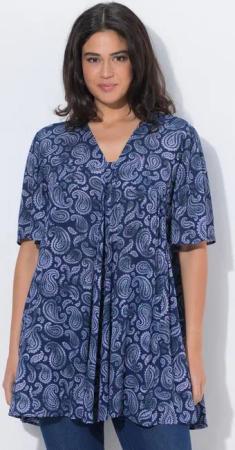 Ulla Popken Tunika Bluse Tiermuster A-Linie Carré-Ausschnitt Halbarm