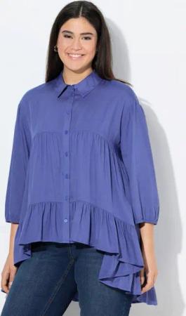 Ulla Popken Tunika Bluse Volantsaum A-Linie Hemdkragen 3/4-Arm
