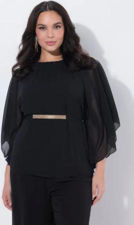 Ulla Popken Tunika Bluse Ziersteine U-Boot-Ausschnitt Fledermausarm