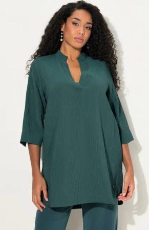 Ulla Popken Tunika Blusenshirt Linien Stehkragen V-Ausschnitt 3/4-Arm