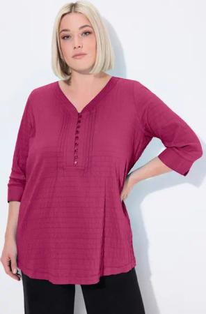 Ulla Popken Tunika Bubble-Tunika Biesen Herzausschnitt 3/4-Arm