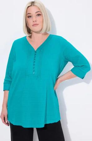 Ulla Popken Tunika Bubble-Tunika Biesen Herzausschnitt 3/4-Arm