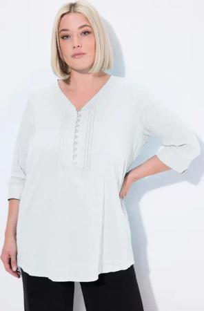 Ulla Popken Tunika Bubble-Tunika Biesen Herzausschnitt 3/4-Arm