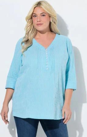 Ulla Popken Tunika Bubble-Tunika Herzausschnitt Biesen 3/4-Arm