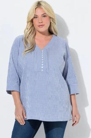 Ulla Popken Tunika Bubble-Tunika Herzausschnitt Biesen 3/4-Arm