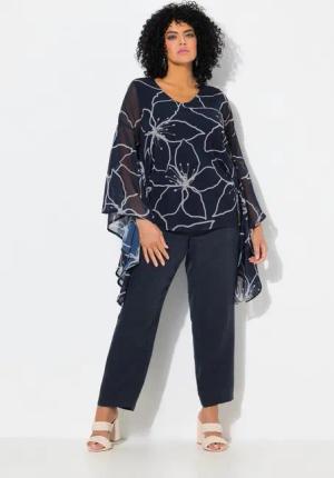 Ulla Popken Tunika Chiffon-Bluse Blüten Oversized V-Ausschnitt