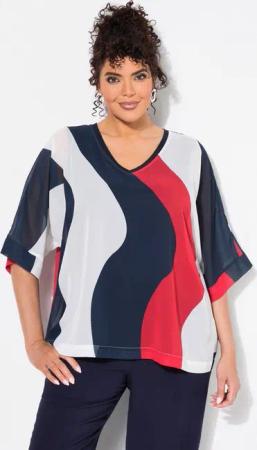 Ulla Popken Tunika Chiffon-Tunika doppellagig V-Ausschnitt 3/4-Arm