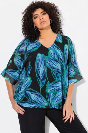 Ulla Popken Tunika Chiffon-Überwurf oversized V-Ausschnitt 3/4-Arm