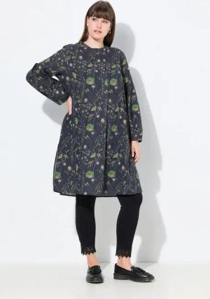 Ulla Popken Tunika Long-Tunika A-Linie Rundhals Langarm Biobaumwolle