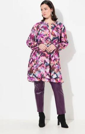 Ulla Popken Tunika Longtunika Pixeldruck Tunika-Ausschnitt Langarm