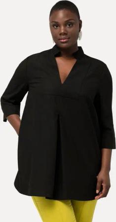 Ulla Popken Tunika Longtunika Stehkragen-Einsatz V-Ausschnitt 3/4-Arm