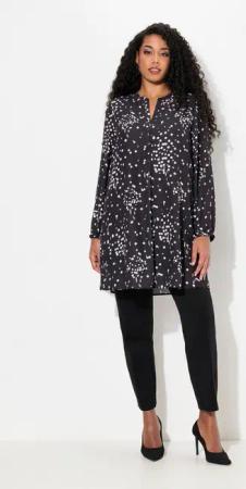 Ulla Popken Tunika Longtunika Tupfen Tunika-Ausschnitt Zierfalte