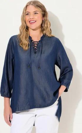 Ulla Popken Tunika Lyocell-Tunika Jeansoptik Tunika-Ausschnitt