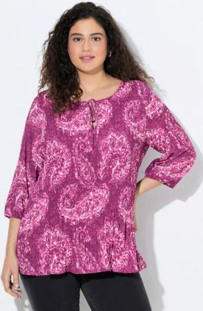 Ulla Popken Tunika Plissee-Bluse Paisley Rundhals 3/4-Arm doppellagig