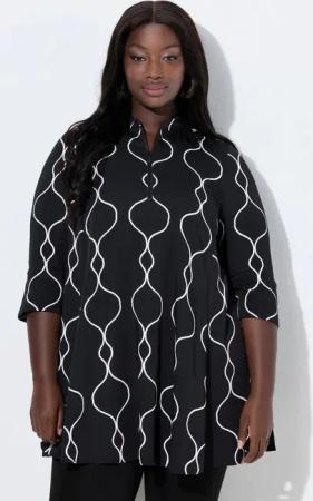 Ulla Popken Tunika Satinbluse A-Linie Stehkragen Zipper 3/4-Arm