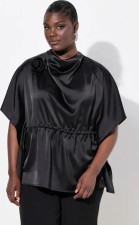 Ulla Popken Tunika Shirtbluse oversized Wasserfall-Ausschnitt Halbarm