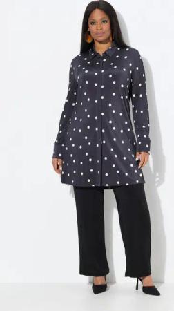 Ulla Popken Tunika Slinky-Longbluse Punkte Hemdkragen Langarm