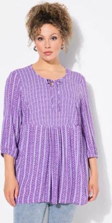 Ulla Popken Tunika Smok-Tunika Blüten A-Linie Rundhals 3/4-Arm