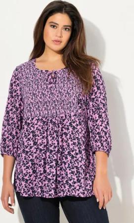 Ulla Popken Tunika Smokbluse Blüten A-Linie Rundhals 3/4-Arm