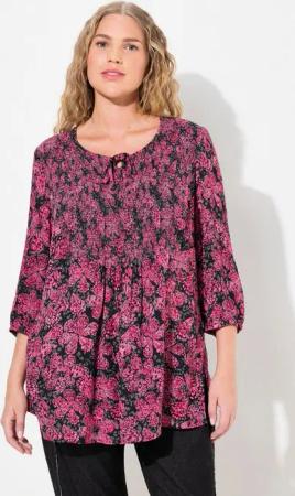 Ulla Popken Tunika Smokbluse floraler Druck Rundhals 3/4-Arm