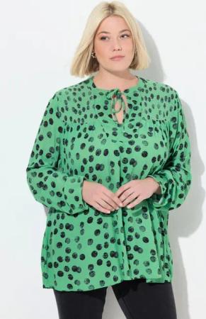 Ulla Popken Tunika Smokbluse Punkte A-Linie Tunika-Ausschnitt Langarm