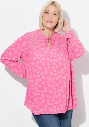 Ulla Popken Tunika Smokbluse Punkte A-Linie Tunika-Ausschnitt Langarm