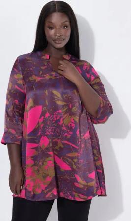 Ulla Popken Tunika Tunika A-Linie Kelchkragen V-Ausschnitt 3/4-Arm