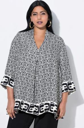 Ulla Popken Tunika Tunika A-Linie Kelchkragen V-Ausschnitt 3/4-Arm