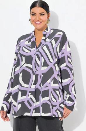 Ulla Popken Tunika Tunika A-Linie Stehkragen V-Ausschnitt Langarm