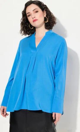 Ulla Popken Tunika Tunika A-Linie Stehkragen V-Ausschnitt Langarm