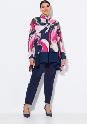 Ulla Popken Tunika Tunika A-Linie Stehkragen Zierfalte Langarm