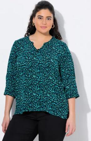 Ulla Popken Tunika Tunika bedruckt Rundhals Knöpfe 3/4-Arm