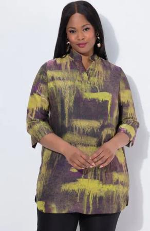 Ulla Popken Tunika Tunika bedruckt Stehkragen 3/4-Arm