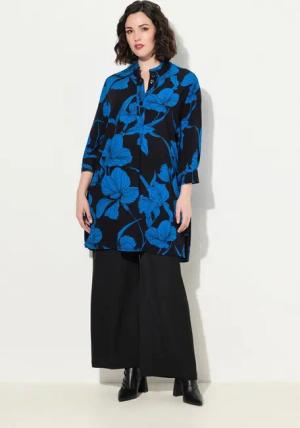Ulla Popken Tunika Tunika Blüten A-Linie Stehkragen 3/4-Arm
