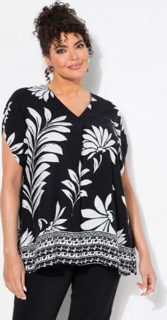 Ulla Popken Tunika Tunika Blüten Oversized V-Ausschnitt Halbarm