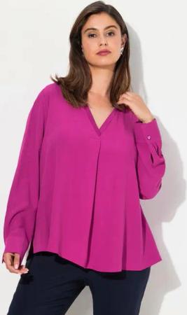 Ulla Popken Tunika Tunika Glanz-Einsatz A-Linie V-Ausschnitt Langarm