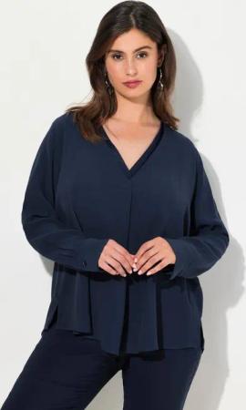 Ulla Popken Tunika Tunika Glanz-Einsatz A-Linie V-Ausschnitt Langarm