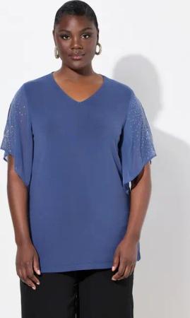 Ulla Popken Tunika Tunika Glitzersteinchen A-Linie V-Ausschnitt