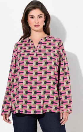 Ulla Popken Tunika Tunika grafischer Druck Tunika-Ausschnitt Langarm