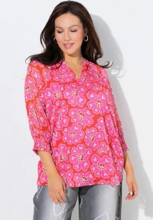 Ulla Popken Tunika Tunika Herzblumen Oversized Tunika-Ausschnitt