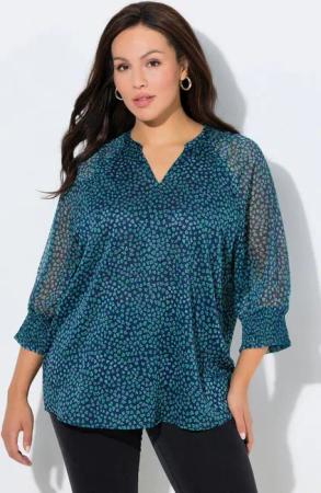 Ulla Popken Tunika Tunika Herzen Oversized Tunika-Ausschnitt Langarm
