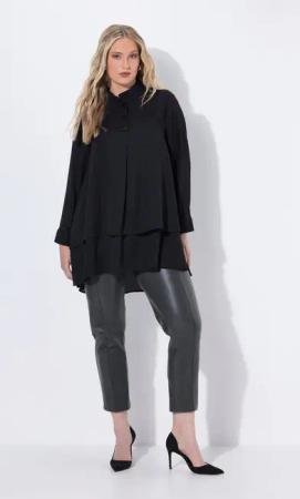 Ulla Popken Tunika Tunika Lagenoptik A-Linie Stehkragen Langarm