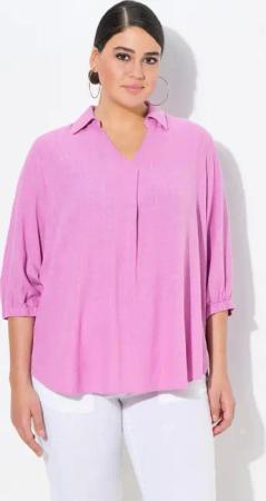 Ulla Popken Tunika Tunika Leinenmix A-Linie Hemdkragen 3/4-Arm