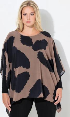 Ulla Popken Tunika Tunika Leomuster doppellagig Rundhals 3/4-Arm