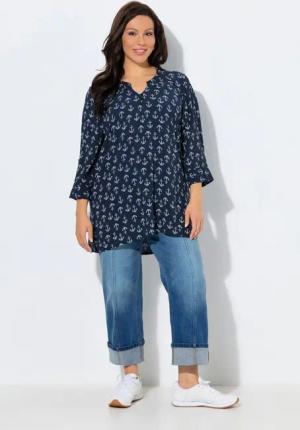 Ulla Popken Tunika Tunika Muster Tunika-Ausschnitt 3/4-Arm